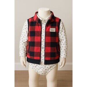 Baby Boy 9M Buffalo Plaid Vest Shirt Set Fleece 2-Piece Christmas Outfit